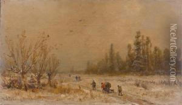 Winterlandschaft. Oil Painting - Adolf Stademann