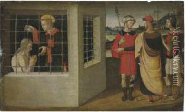 Saint Lawrence Baptising The Gaoler Hippolytus Oil Painting - Pietro Perugino