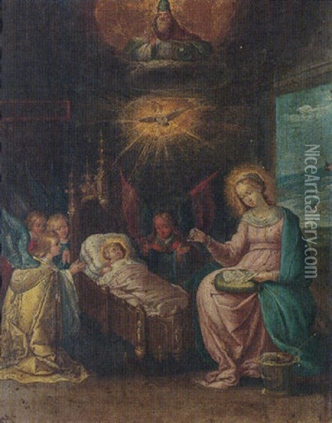 The Adoration Of The Christ Child Oil Painting - Cornelis de Baellieur the Elder