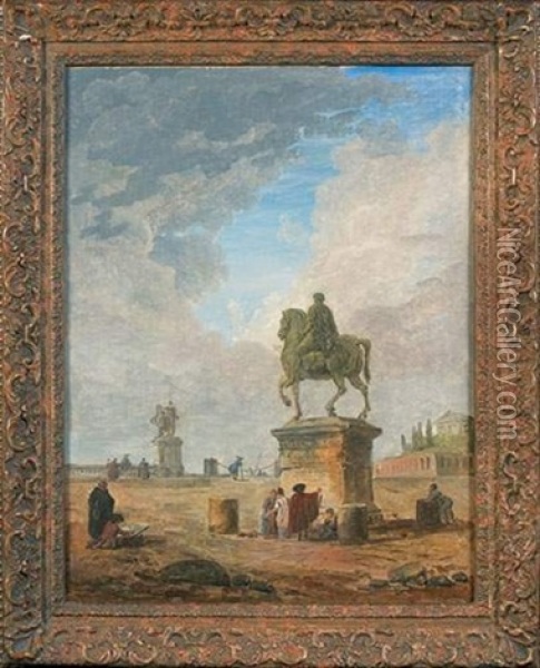 La Statue De Marc Aurele Sur Les Hauteurs Du Capitole Oil Painting - Hubert Robert