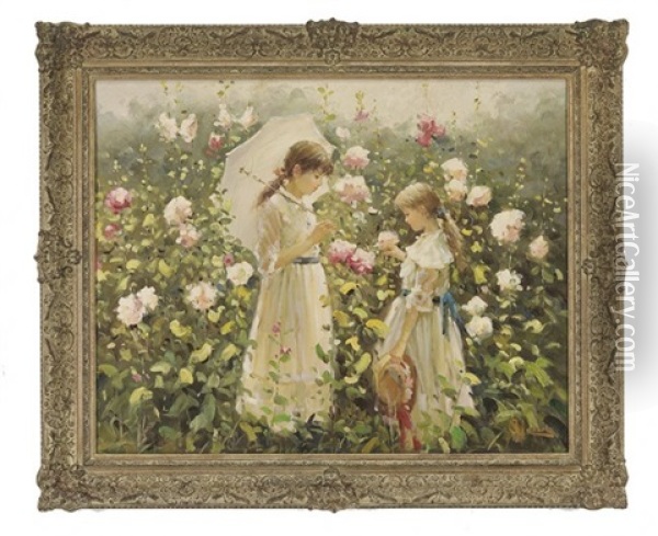 In The Rose Garden Oil Painting - Jean Lefort
