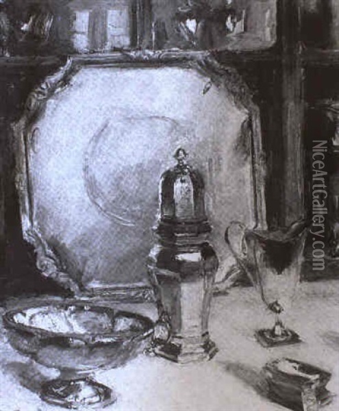 Tabletop Still Life (silver) Oil Painting - Walter Gay