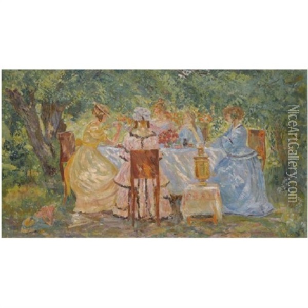 Tea-time Oil Painting - Leonid Ivanovitch Marderosov