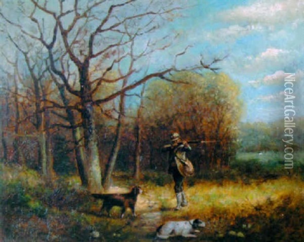Quail Shooting, Pike County, Pa Oil Painting - Claudius W. Schreyer