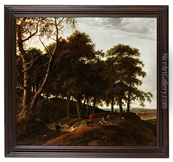Landskap Med Jaktsallskap Oil Painting - Isaac Coene