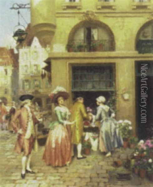 Parisian Flower Market Oil Painting - Henri Victor Lesur