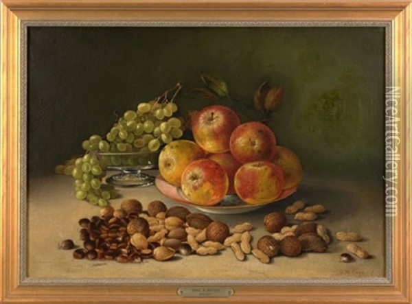 Still Life Of Fruit And Nuts On A Table Oil Painting - Annie M. Snyder
