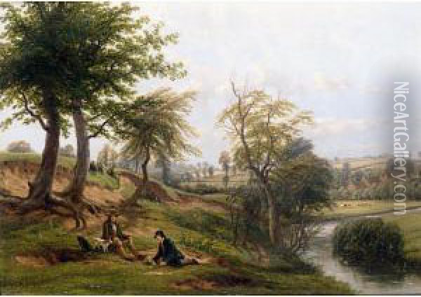 The Leam, Near Weston Mill Oil Painting - Thomas Baker Of Leamington