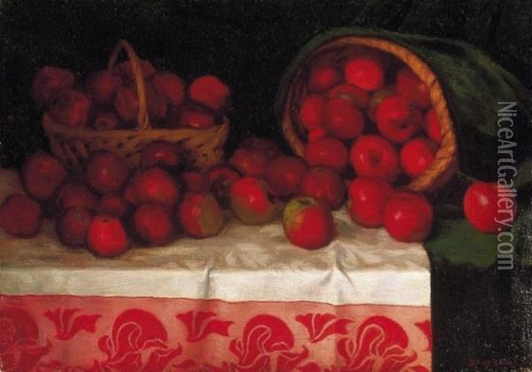 Baskets With Apples Oil Painting - Samu Bortsok