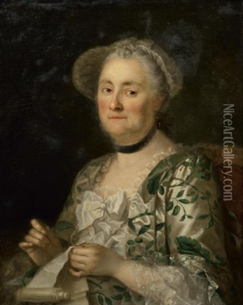 Portrait De Femme Au Travail Oil Painting - Anna Dorothea Lisiewski
