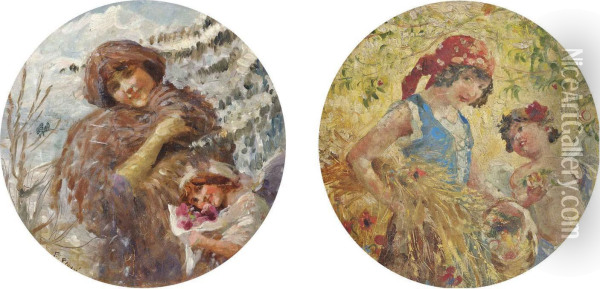 An Allegory Of Summer; And An Allegory Of Autumn Oil Painting - Carlo Grossi