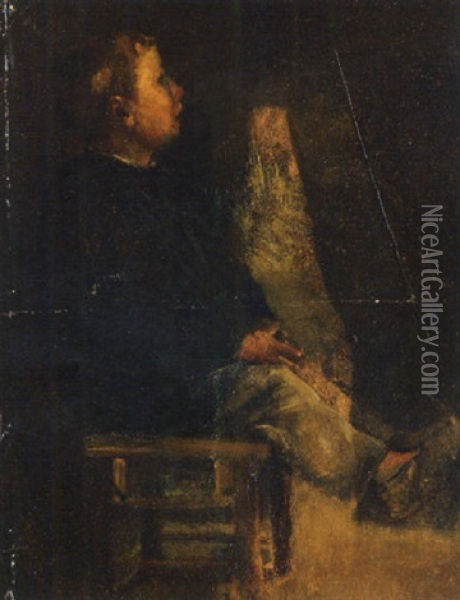 Sitzende Knabe Oil Painting - Albert Anker