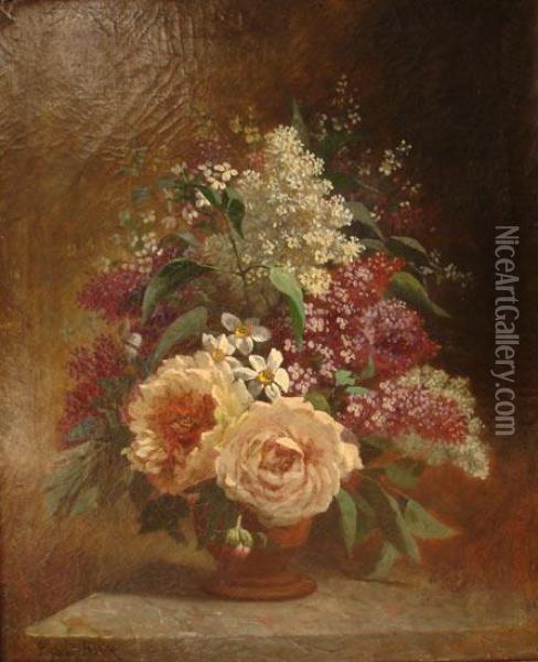 Bouquet De Lilas, De Seringa, Et De Pivoines Oil Painting - Paul Biva