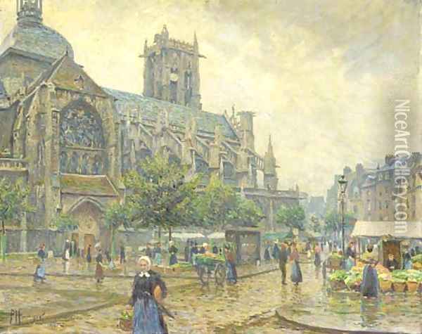 An der Kathedrale (Dieppe) marketday in Dieppe Oil Painting - Paul Hoeniger