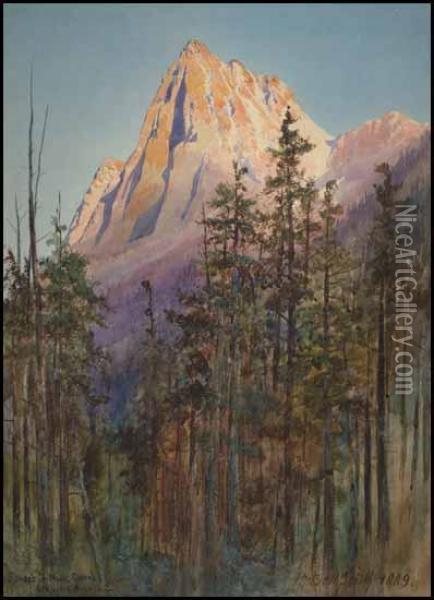 Sunset On Mt. Carrol, Rogers Pass, Bc Oil Painting - Frederic Marlett Bell-Smith