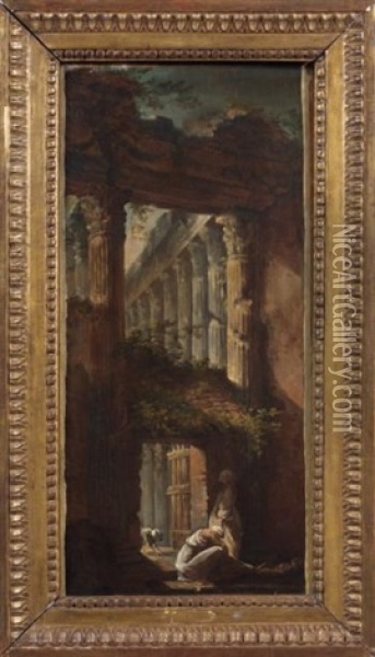 Deux Femmes A L'ombre De Ruines Romaines Oil Painting - Hubert Robert