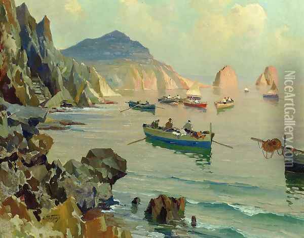 Boats in a Rocky Cove Oil Painting - Edward Henry Potthast