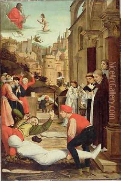 St Sebastian Interceding for the Plague Stricken Oil Painting - Josse Lieferinxe