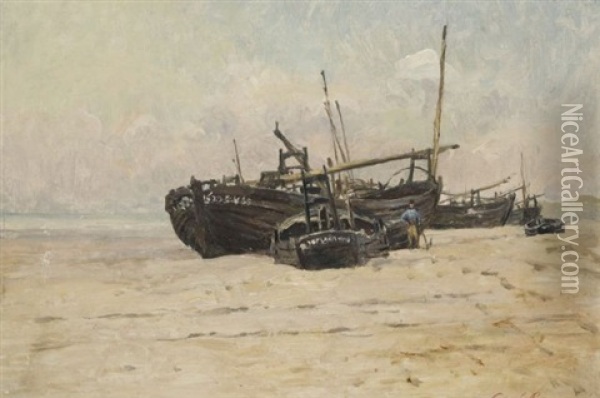 Barques Sur La Plage Oil Painting - Mario Cornilleau Raoul Carl-Rosa