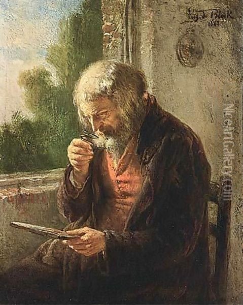 An Old Man Reading Oil Painting - Eugene Francois De Block
