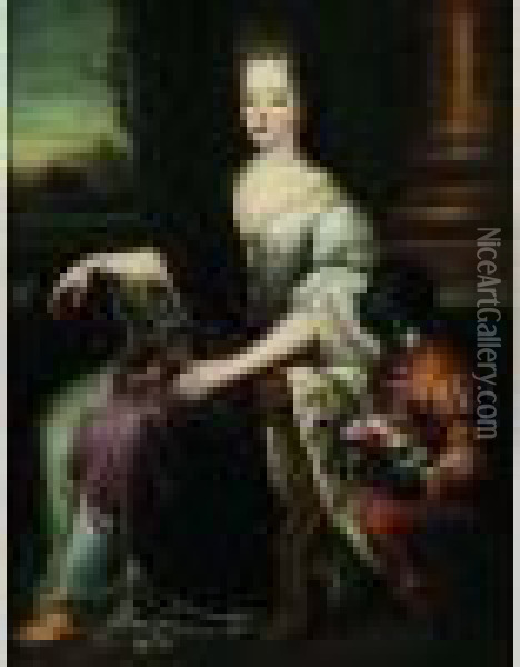 Portrait De Jeune Femme Assise Et Son Serviteur Oil Painting - Pierre Gobert