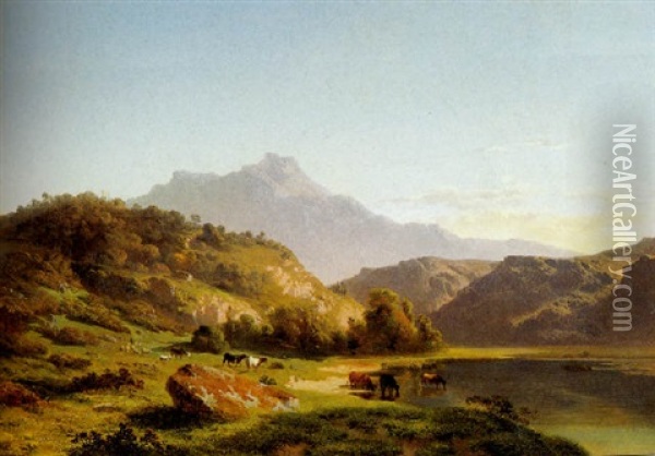 Zwitsers Landschap Oil Painting - Jean Francois Xavier Roffiaen