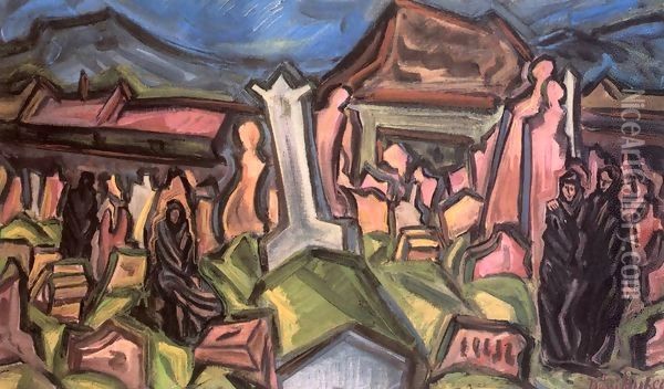 A Very Old Cemetery 1937 Oil Painting - Imre Nagy