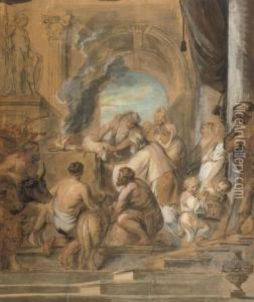 The Idolatry Of Solomon Graphite Oil Painting - Jan Erasmus Ceder Quellinus