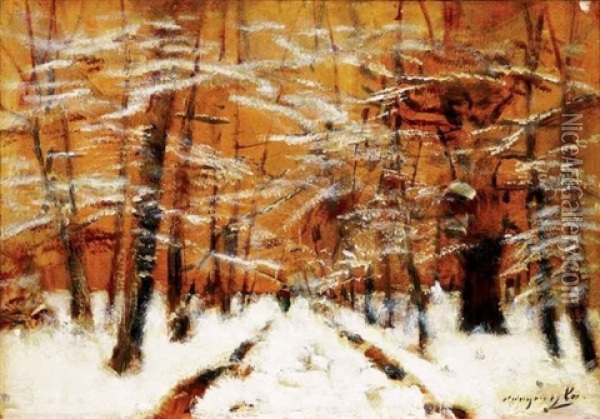 Teli Erdo (winter Forest) Oil Painting - Laszlo Mednyanszky