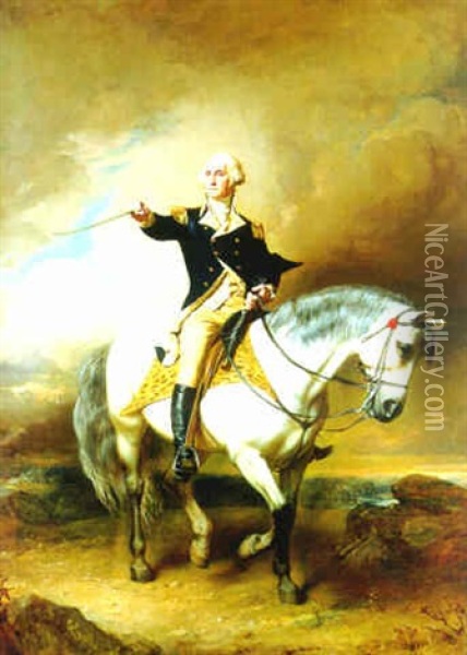 Portrait Of George Washington Taking The Salute At Trenton Oil Painting - John Faed