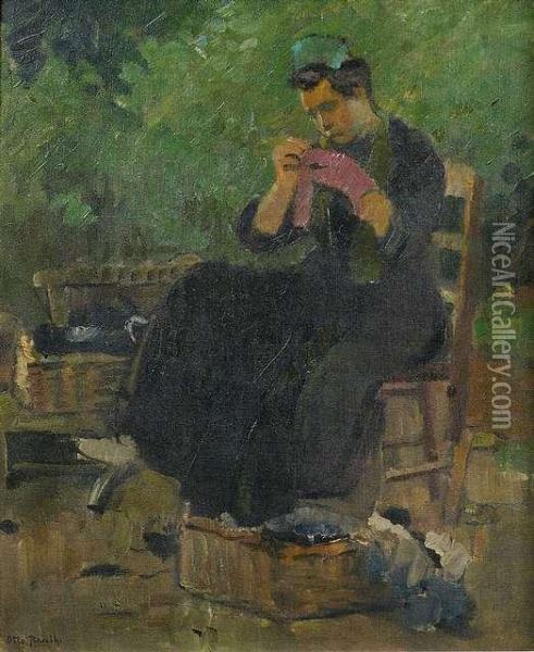 Woman In The Garden Oil Painting - Otto Rauth