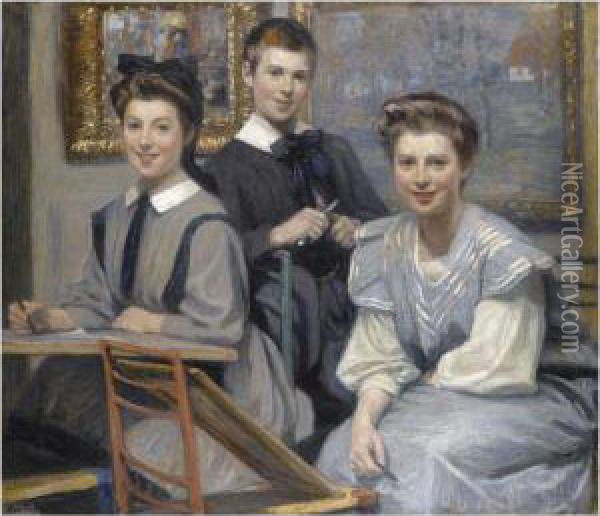 Portrait Of The Artist's Children Oil Painting - Janis Rosenthals