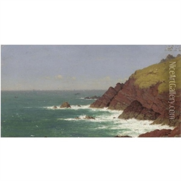 Walking By The Sea (+ A Rocky Coast; Pair) Oil Painting - Frederick William Meyer