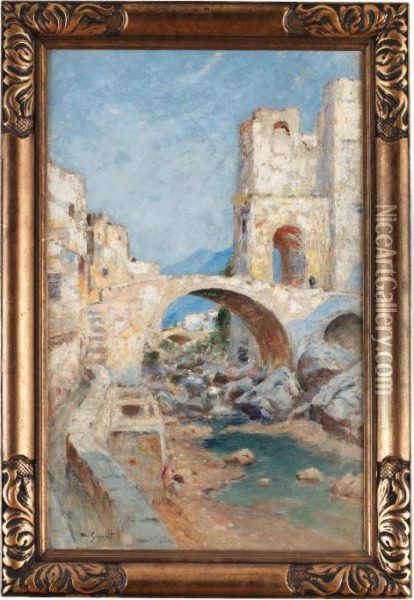 Italienskt Landskap Oil Painting - Wilhelm von Gegerfelt