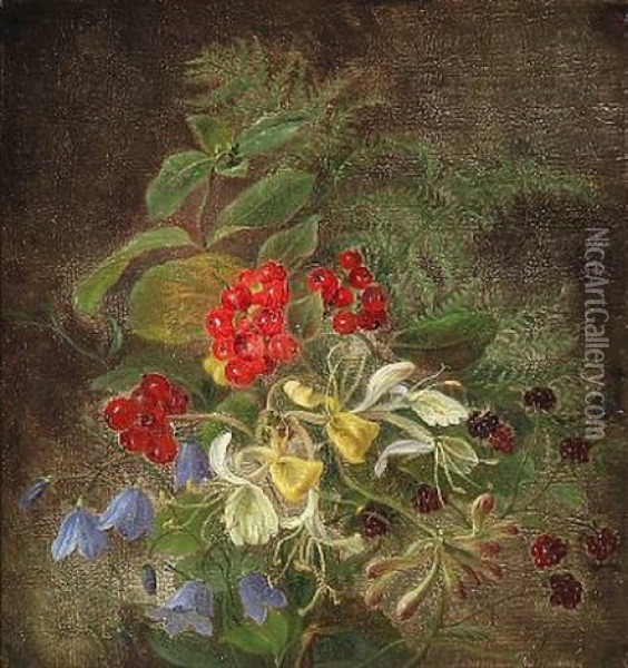 Flowers And Currants Oil Painting - Emma Augusta Thomsen