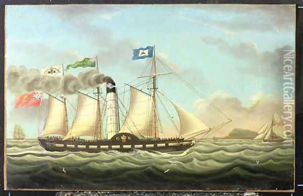 The Steam Packet Saint Patrick On The Liverpool To Dublin Run, 1827 Oil Painting - Miles Walters