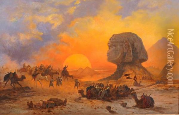 Carovana Di Beduini Sotto La Sfinge Oil Painting - Cesare Biseo