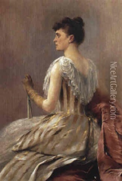 Sittande Kvinna Oil Painting - August Vilhelm Nikolaus Hagborg