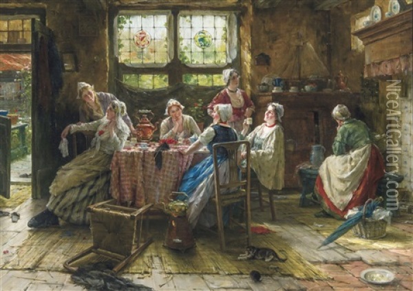 Tea Time (1912) Oil Painting - Edward Antoon Portielje