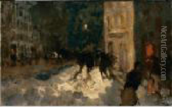 Vecchia Milano Sotto La Neve Oil Painting - Mose Bianchi