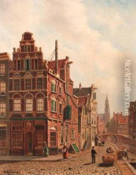 View Of The City Of Delft With The Oude Kerk Oil Painting - Oene Romkes De Jongh
