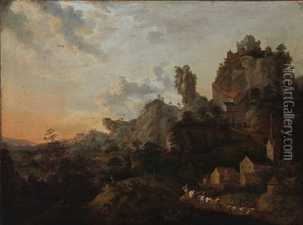 Mountain Landscape At Sunset Oil Painting - Giovanni Francesco Grimaldi