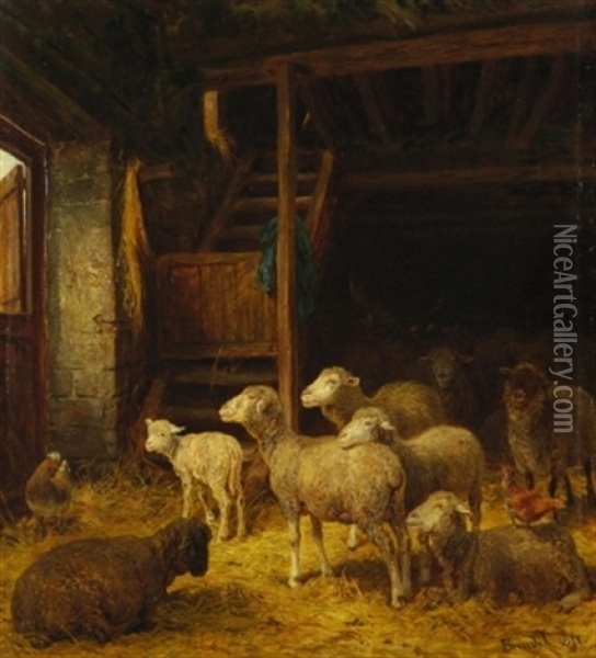 Schafe Im Stall Oil Painting - Albert Heinrich Brendel