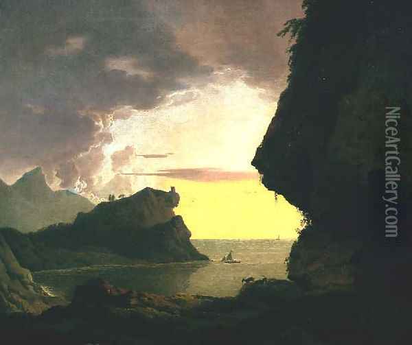Sunset on the Coast near Naples, c.1785-90 Oil Painting - Josepf Wright Of Derby