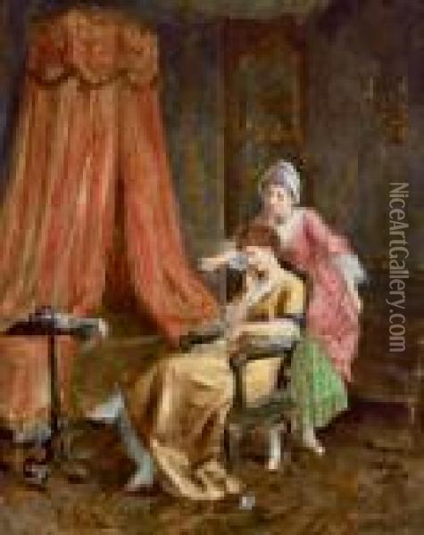 Zwei Boudoirszenen Im Stil Des 18. Jahrhunderts Oil Painting - Franz Von Persoglia