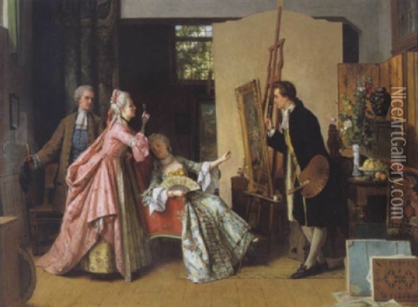 Het Bezoek Aan Het Schilderasatelier Oil Painting - Jean Carolus