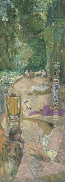 Aux Pavillons A Cricqueboeuf. Devant La Maison Oil Painting - Jean-Edouard Vuillard