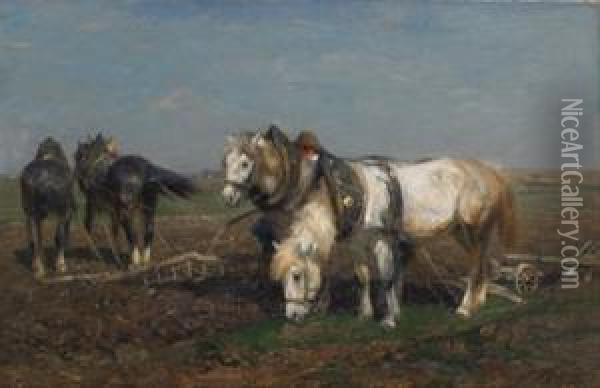 Ploughing Oil Painting - Friedrich Eckenfelder