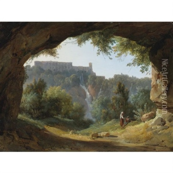View Of Tivoli From A Grotto Oil Painting - Jean Charles Joseph Remond