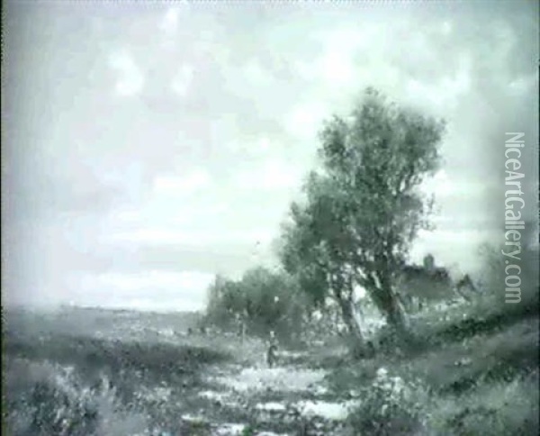Landschaft Unter Hohem Bewlktem Himmel Oil Painting - Barend Cornelis Koekkoek